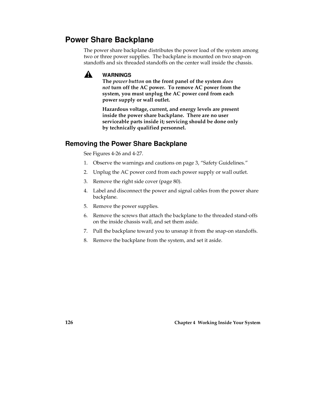 Intel MB440LX manual Removing the Power Share Backplane 