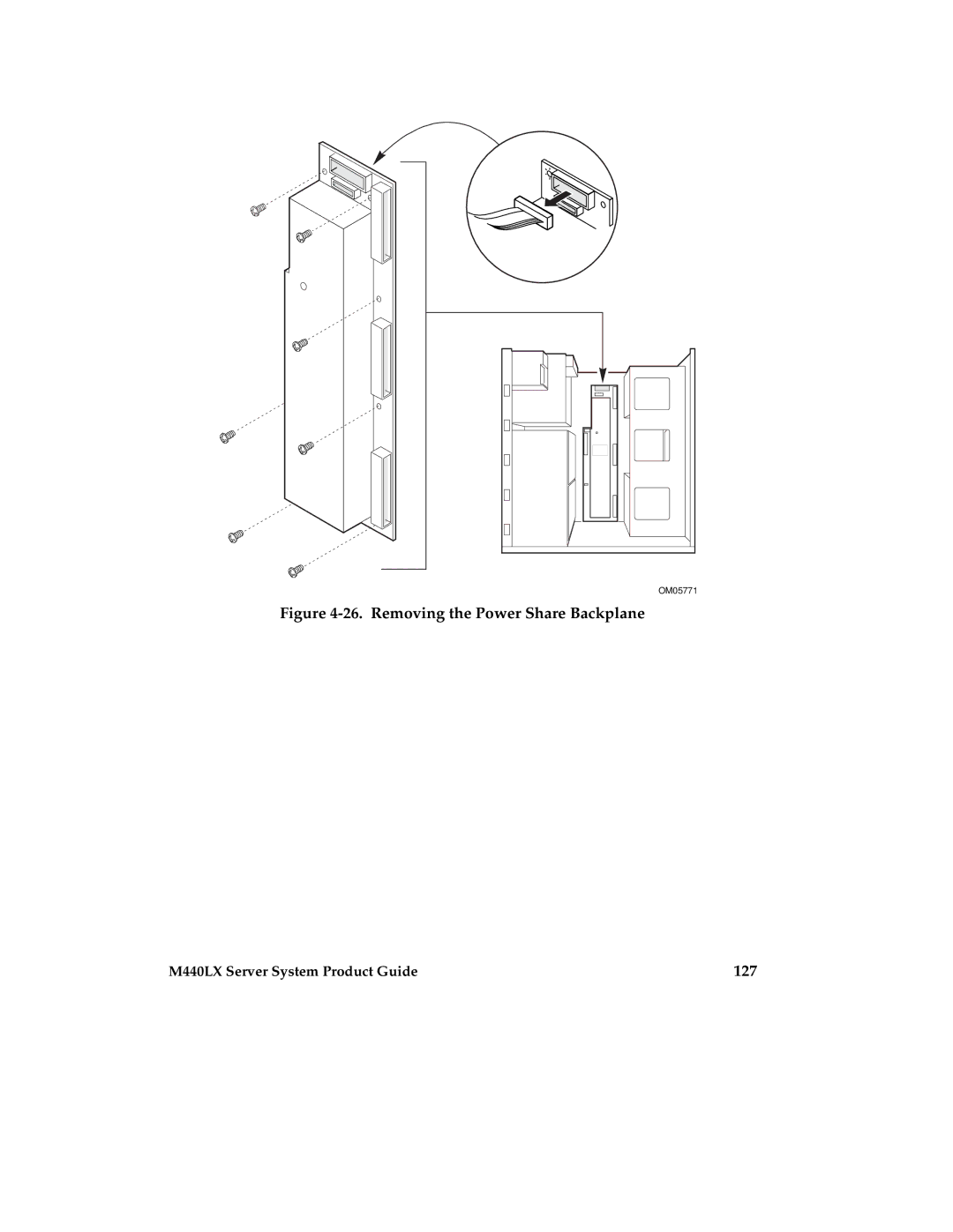 Intel MB440LX manual Removing the Power Share Backplane, 127 