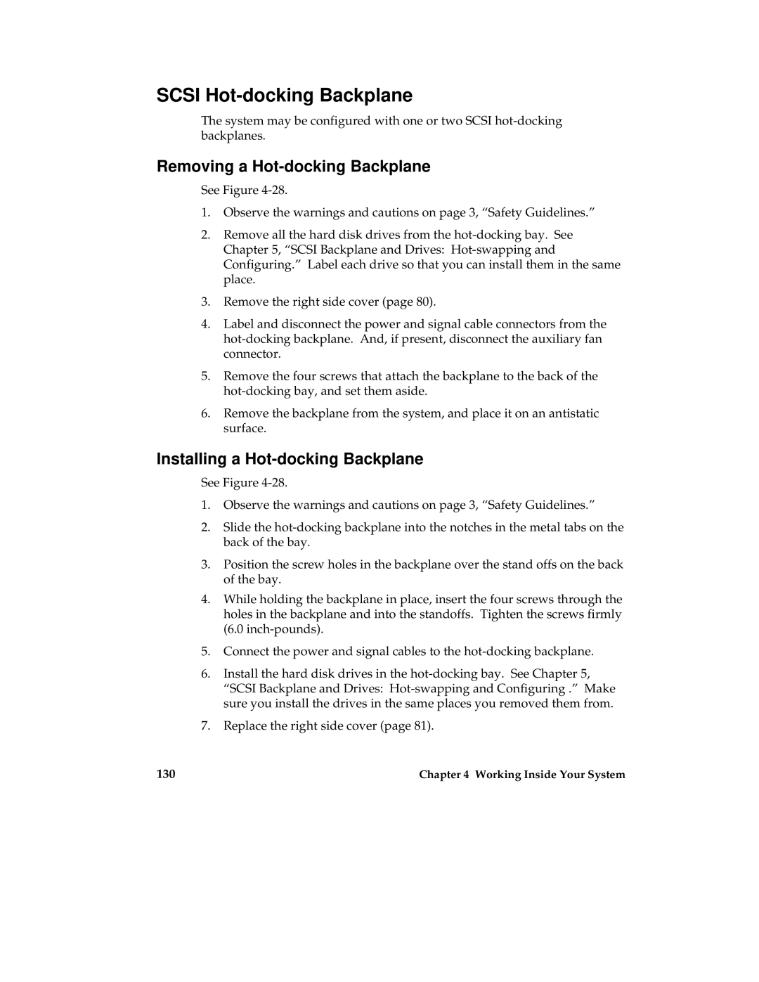 Intel MB440LX manual Scsi Hot-docking Backplane, Removing a Hot-docking Backplane, Installing a Hot-docking Backplane 