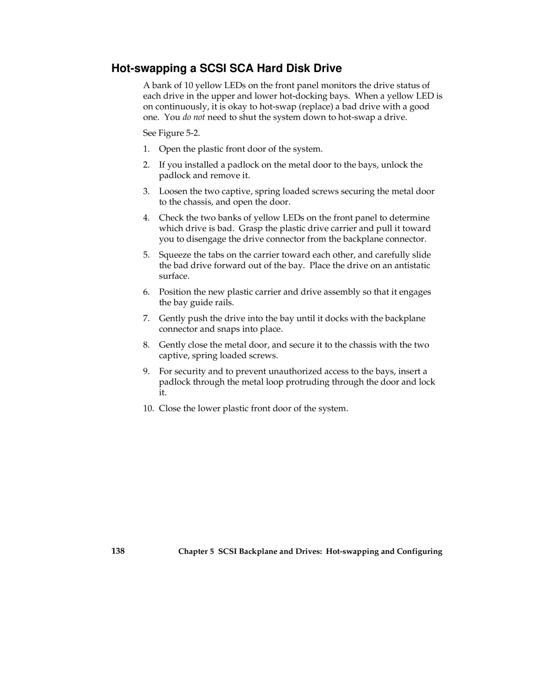 Intel MB440LX manual Hot-swapping a Scsi SCA Hard Disk Drive 