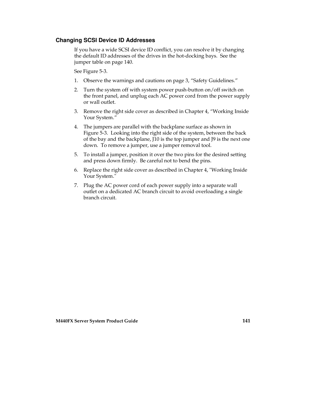 Intel MB440LX manual Changing Scsi Device ID Addresses, 141 