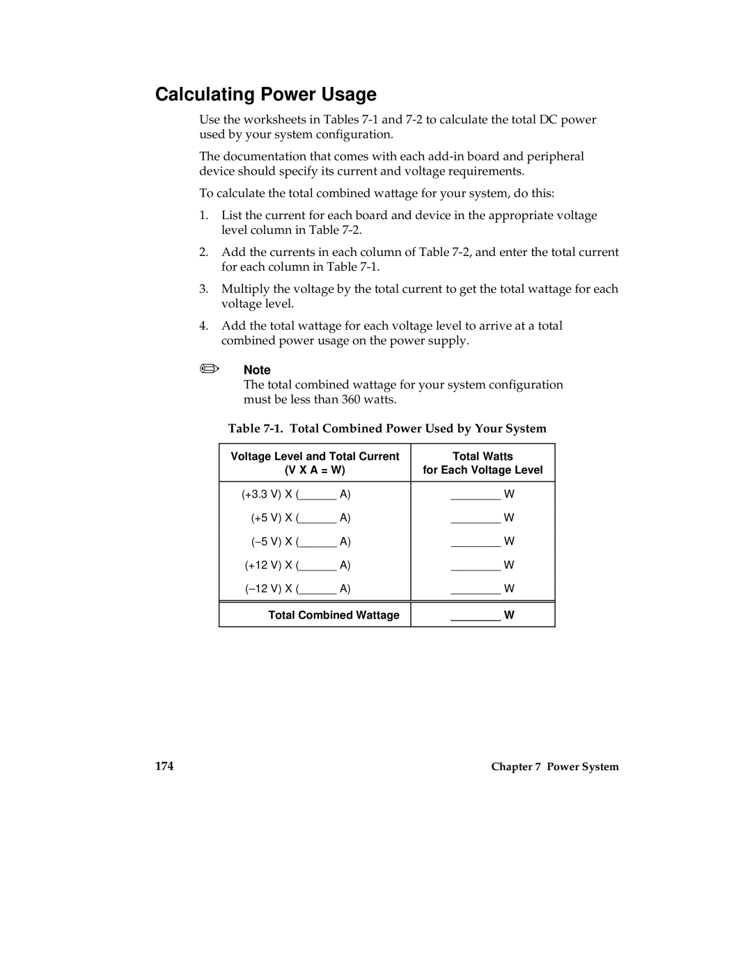 Intel MB440LX manual Calculating Power Usage, Total Combined Power Used by Your System, Total Combined Wattage 