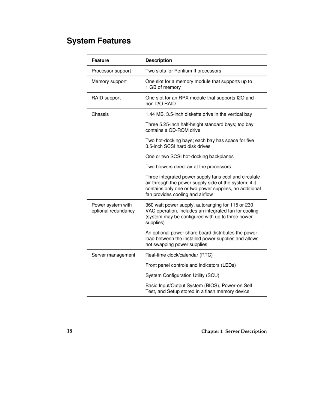 Intel MB440LX manual System Features, Feature Description 