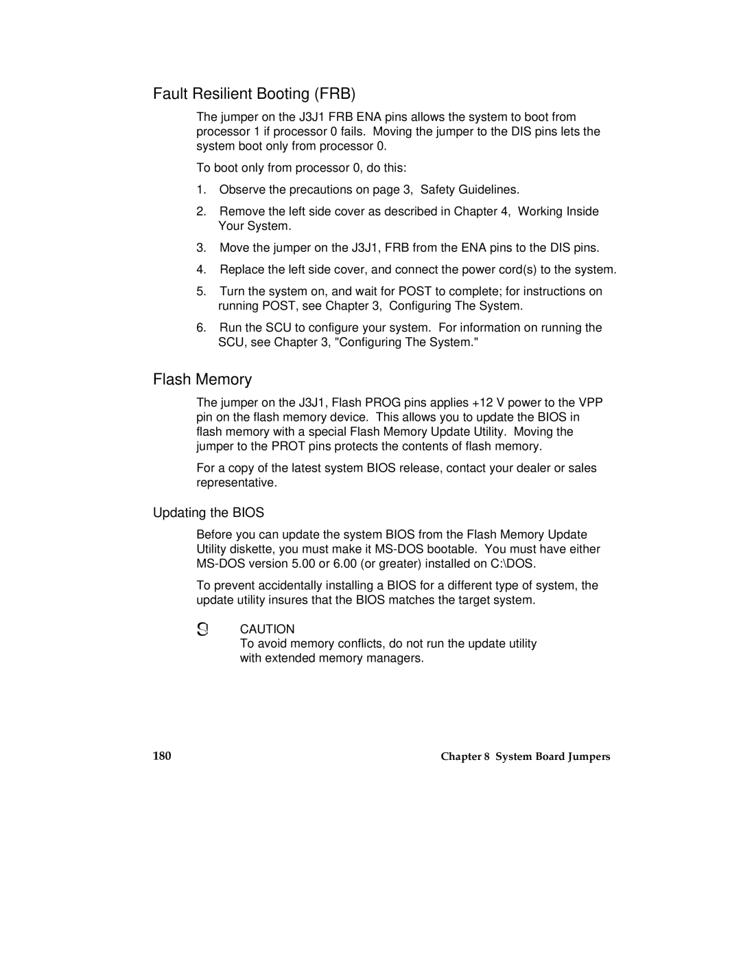 Intel MB440LX manual Fault Resilient Booting FRB, Flash Memory, Updating the Bios 