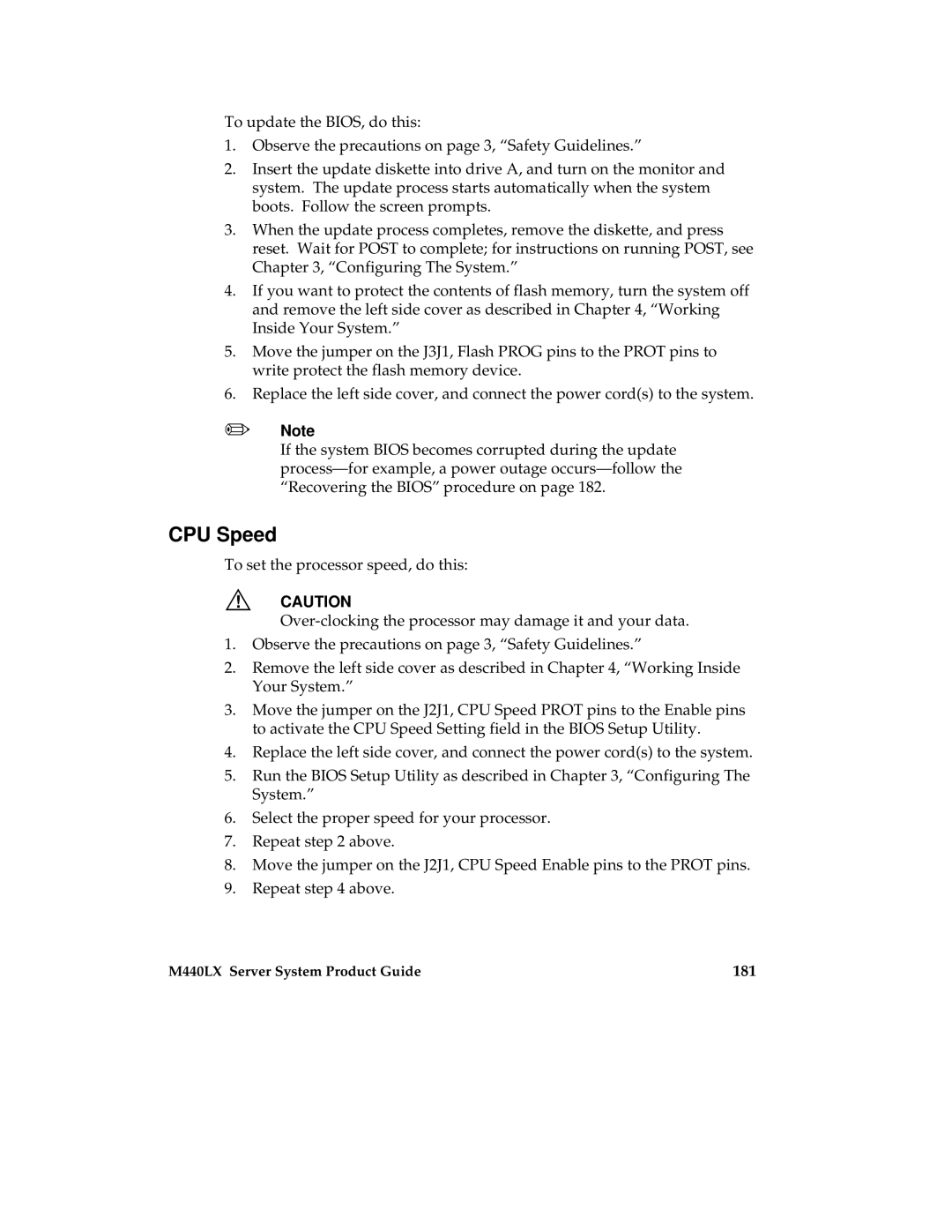 Intel MB440LX manual CPU Speed, 181 