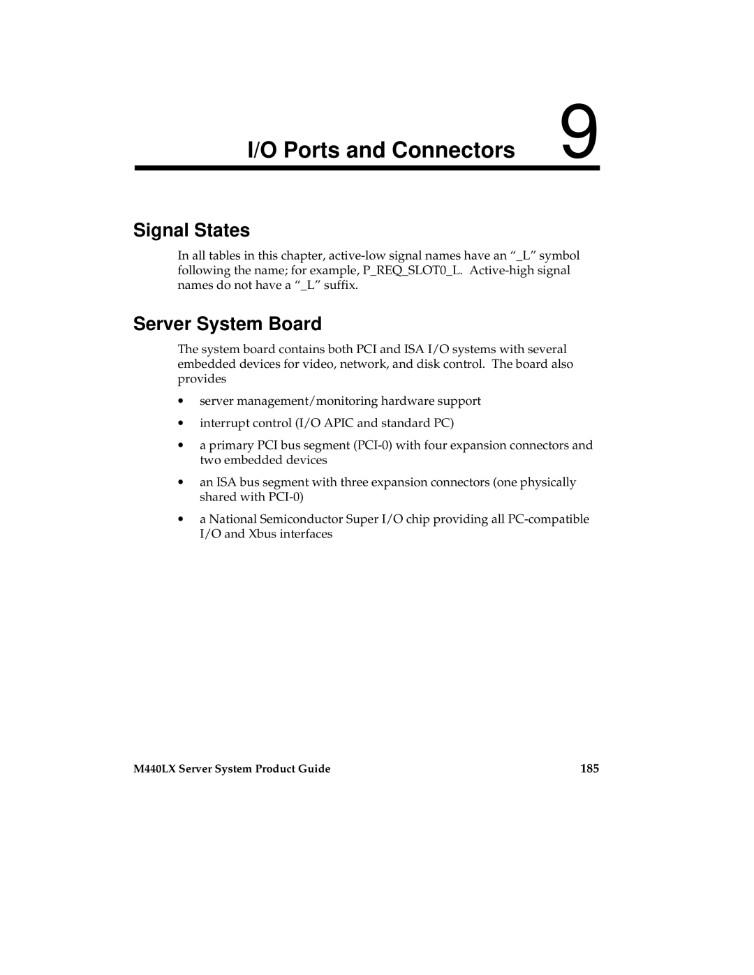 Intel MB440LX manual Ports and Connectors, Signal States, 185 