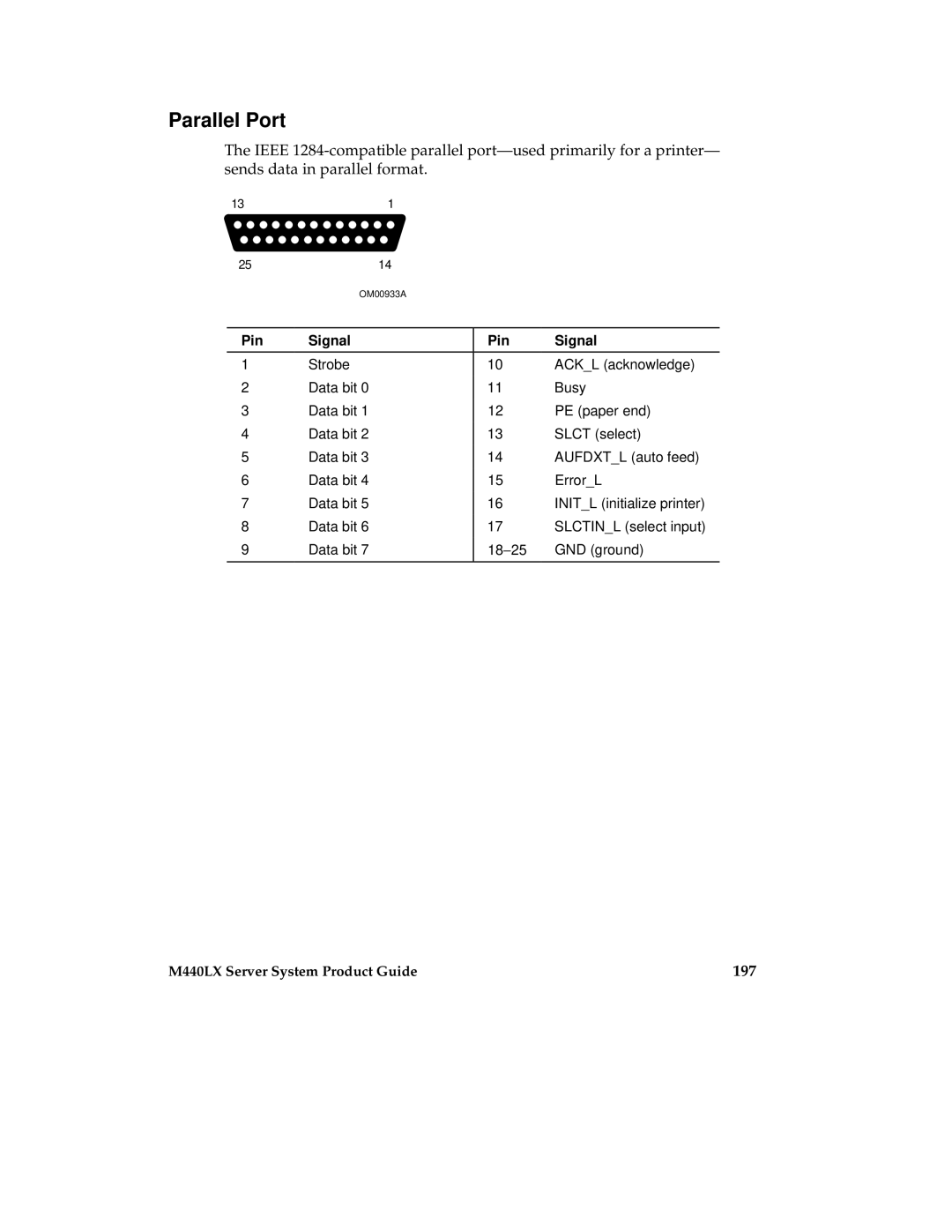 Intel MB440LX manual Parallel Port, 197 