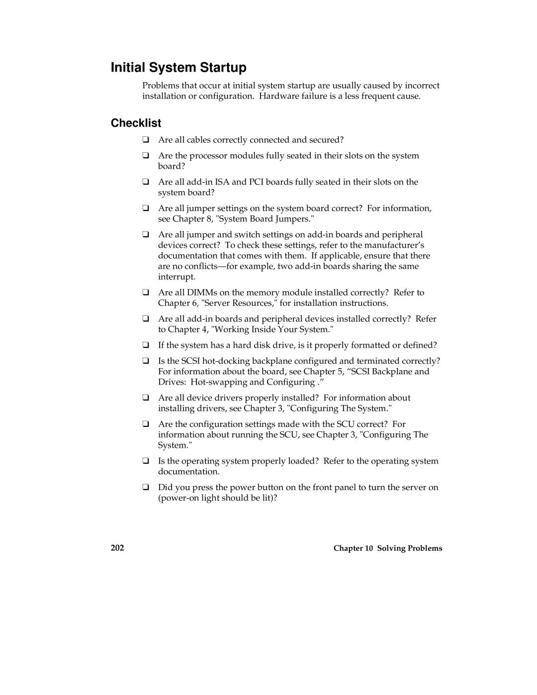 Intel MB440LX manual Initial System Startup, Checklist 