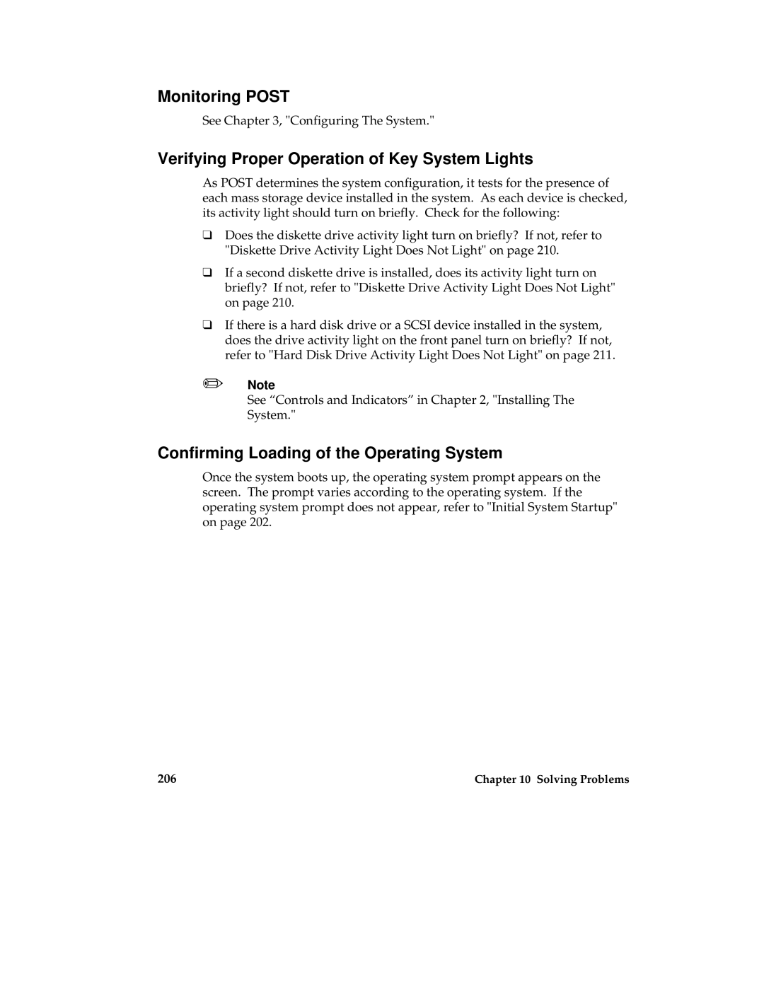 Intel MB440LX Monitoring Post, Verifying Proper Operation of Key System Lights, Confirming Loading of the Operating System 