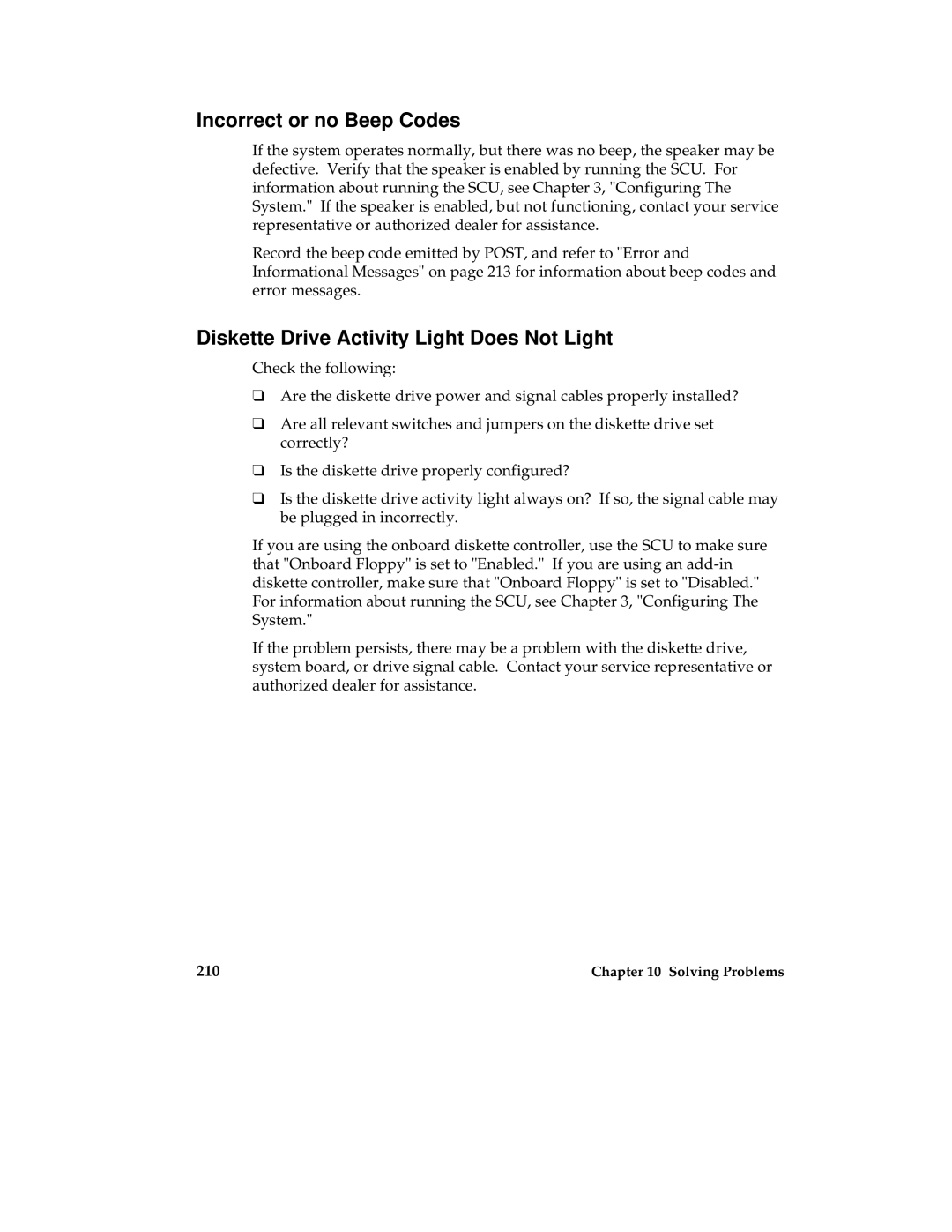 Intel MB440LX manual Incorrect or no Beep Codes, Diskette Drive Activity Light Does Not Light 