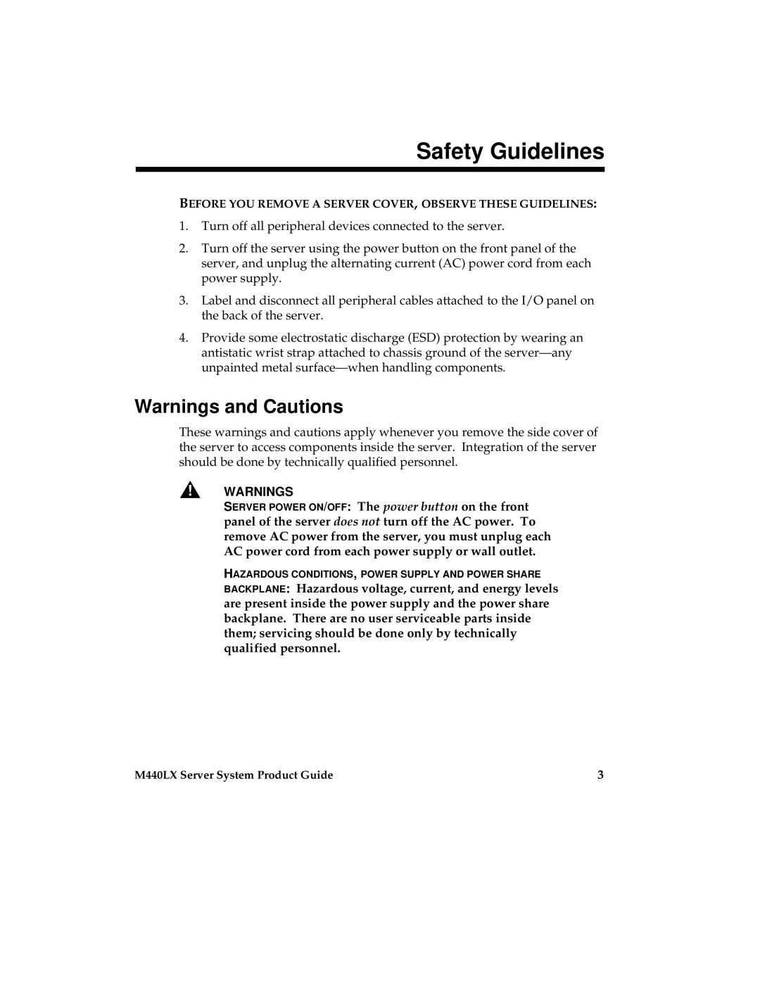 Intel MB440LX manual Safety Guidelines 