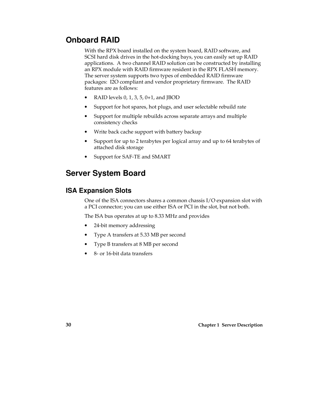 Intel MB440LX manual Onboard RAID, Server System Board, ISA Expansion Slots 