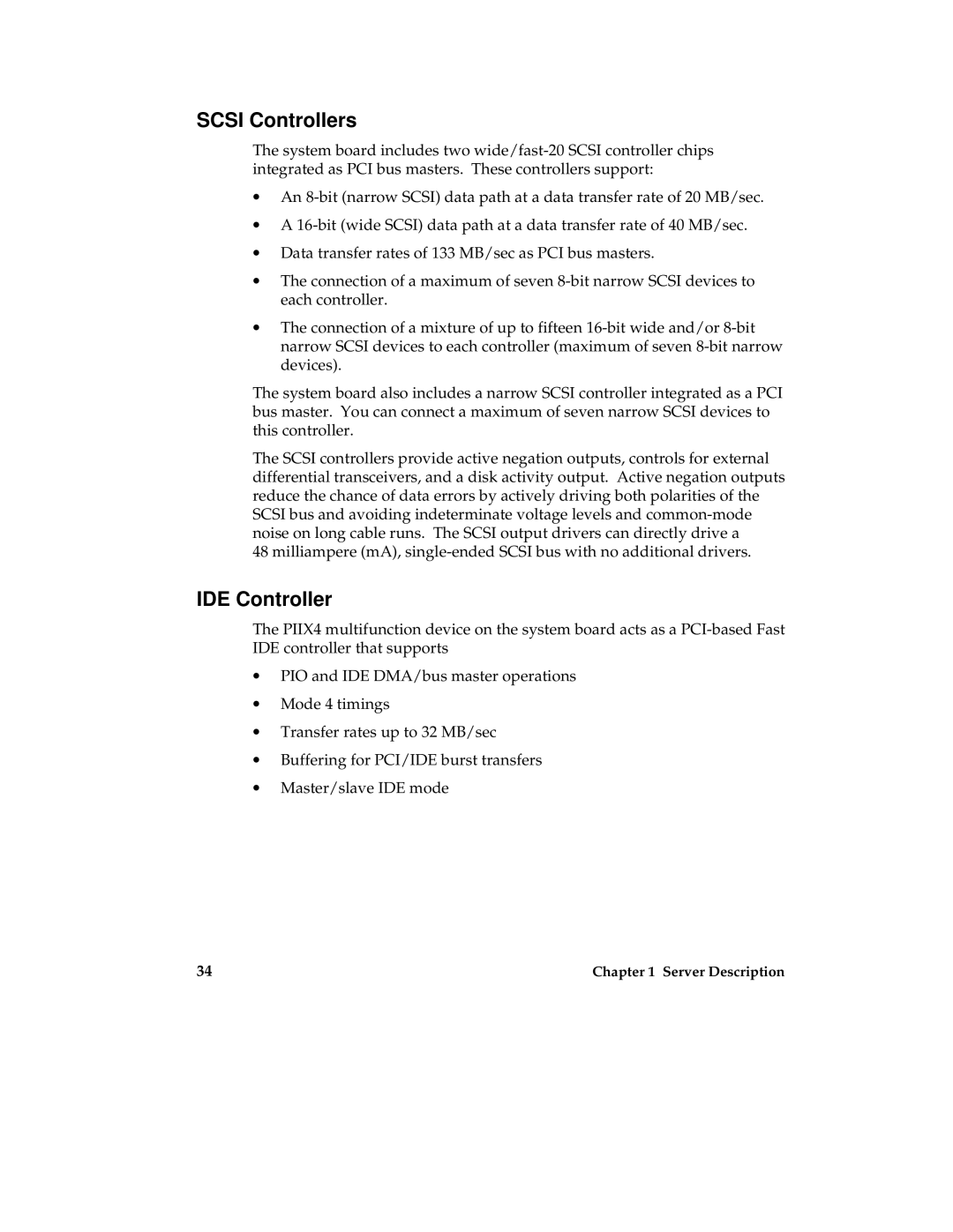 Intel MB440LX manual Scsi Controllers, IDE Controller 