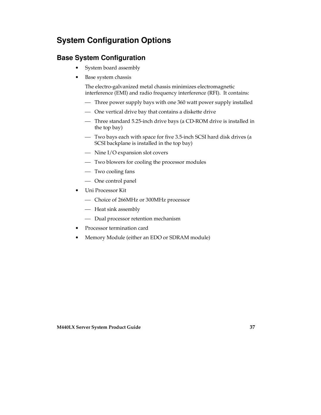 Intel MB440LX manual System Configuration Options, Base System Configuration 