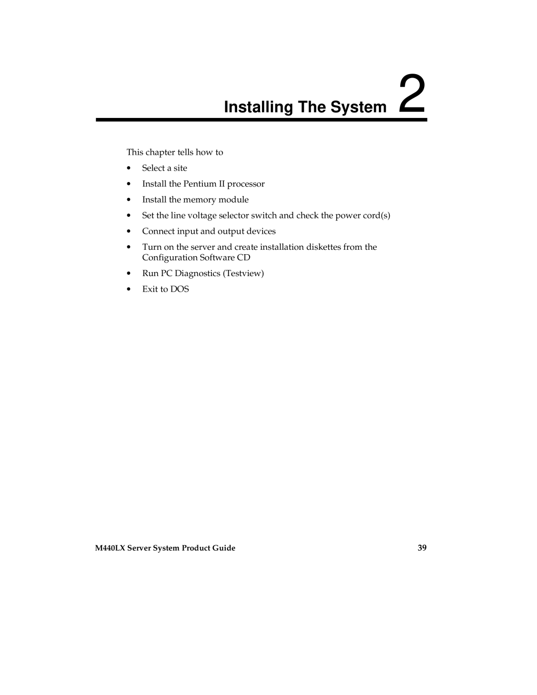 Intel MB440LX manual Installing The System 