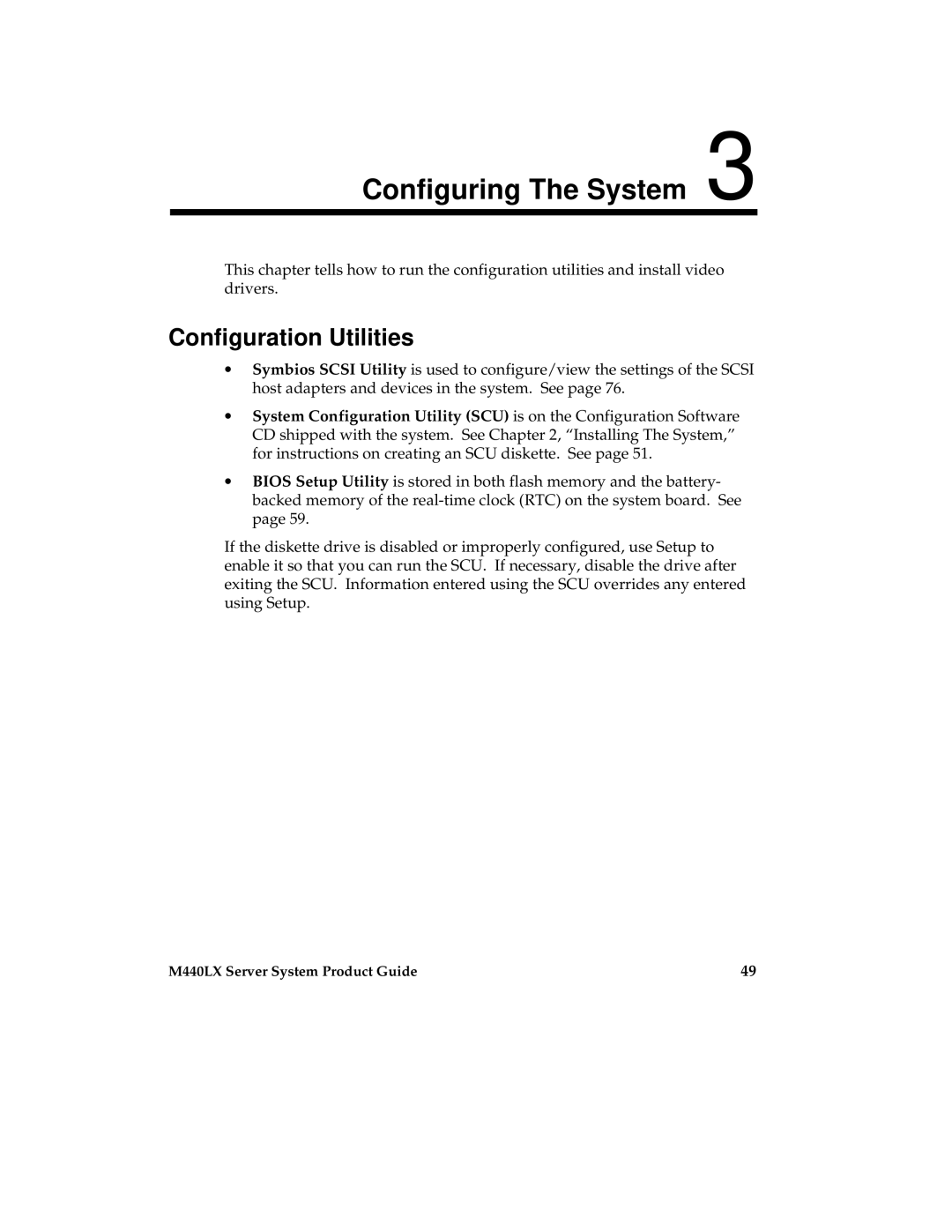 Intel MB440LX manual Configuring The System, Configuration Utilities 