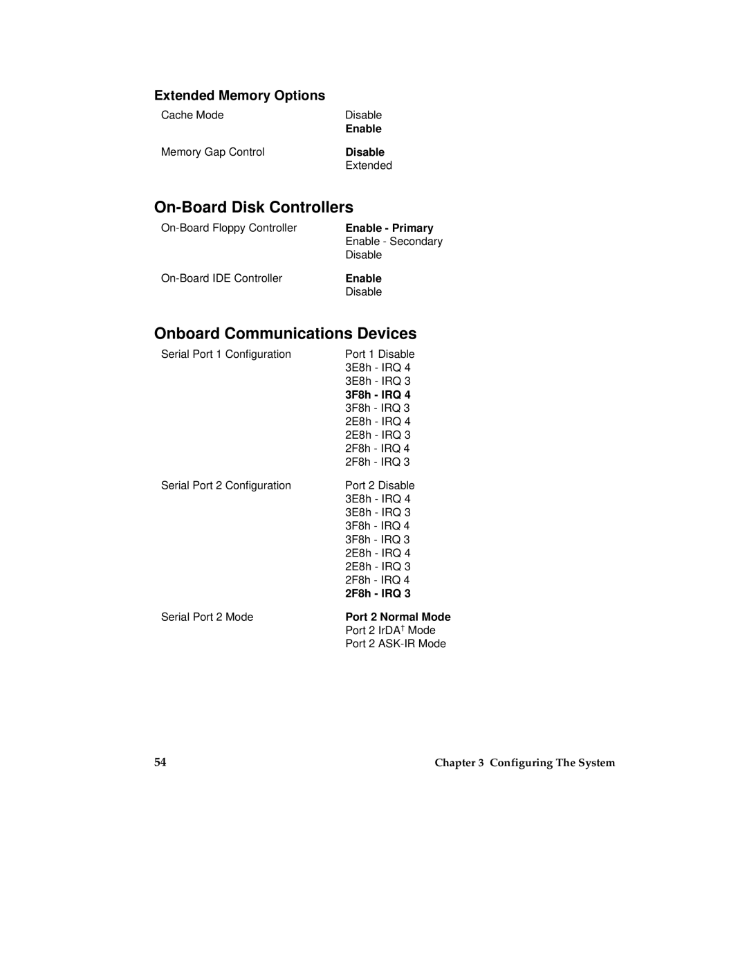 Intel MB440LX manual On-Board Disk Controllers, Onboard Communications Devices, Extended Memory Options 