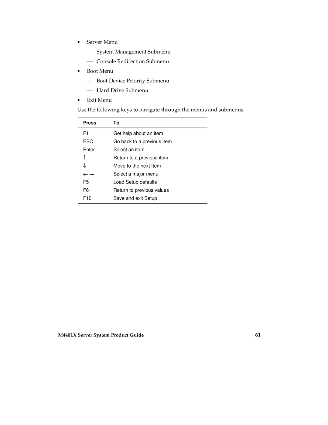 Intel MB440LX manual Press, Esc 