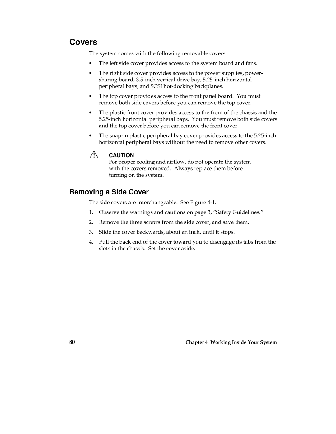 Intel MB440LX manual Covers, Removing a Side Cover 