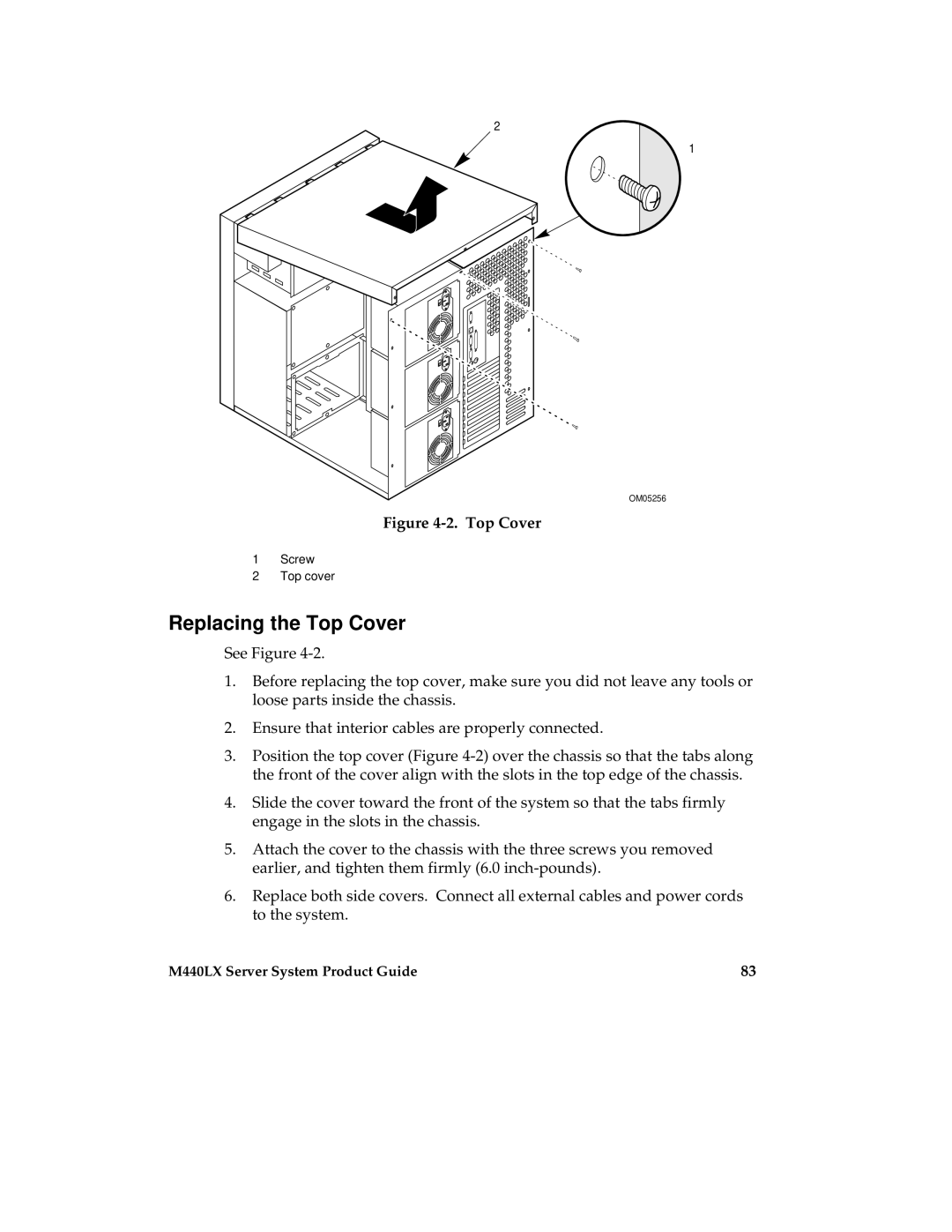 Intel MB440LX manual Replacing the Top Cover 