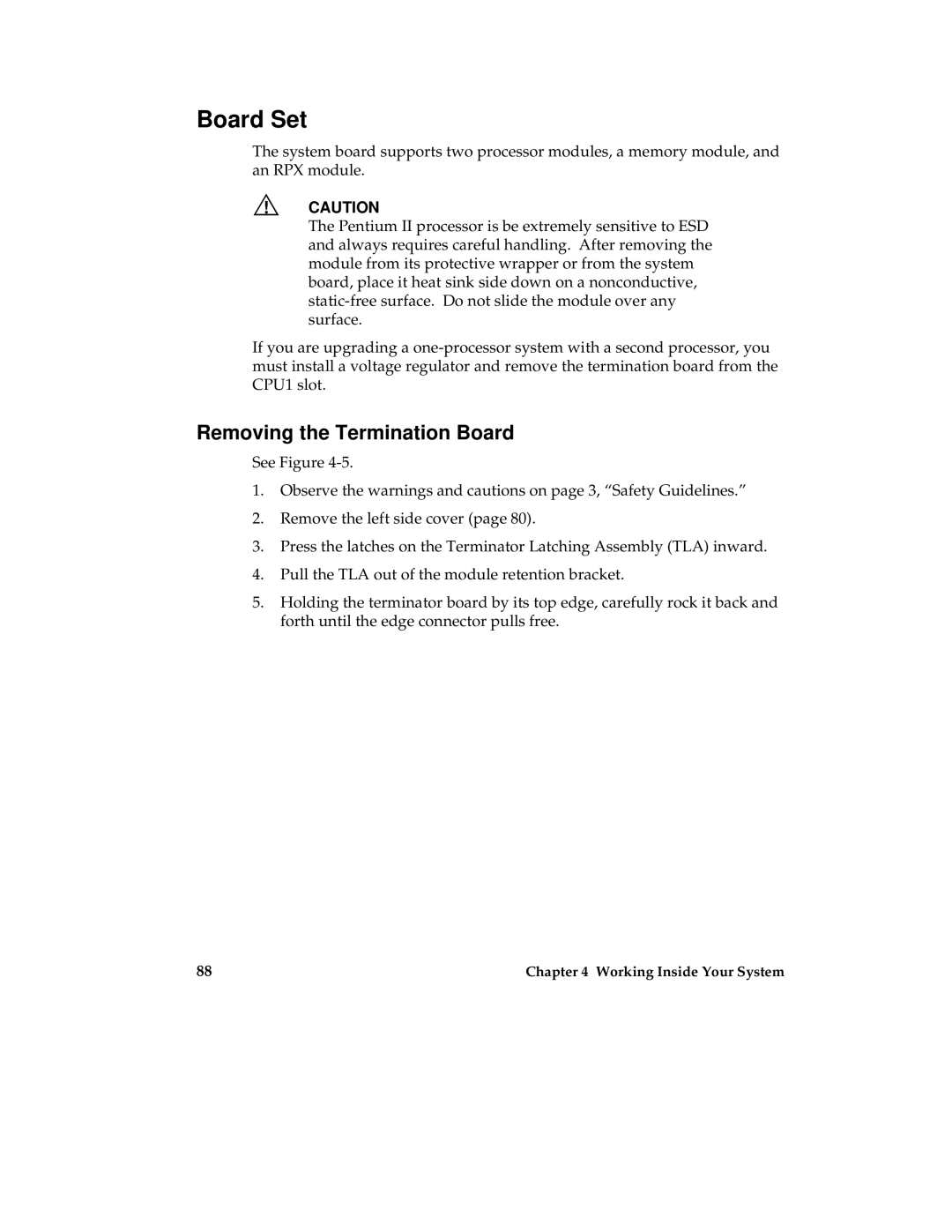 Intel MB440LX manual Board Set, Removing the Termination Board 