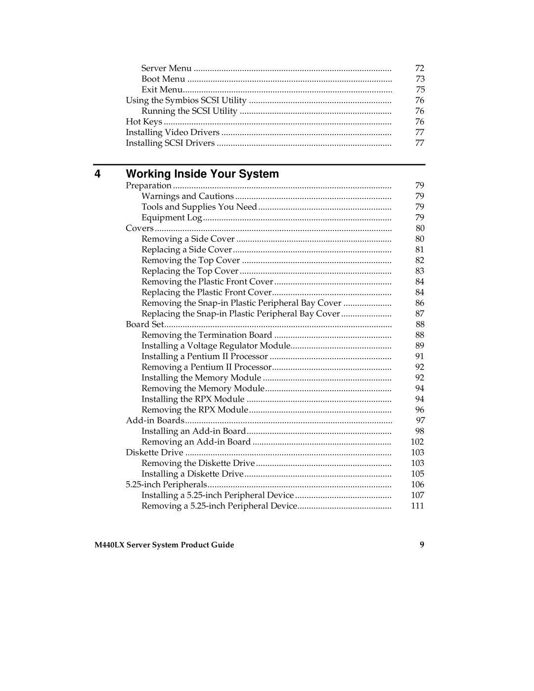 Intel MB440LX manual Working Inside Your System 