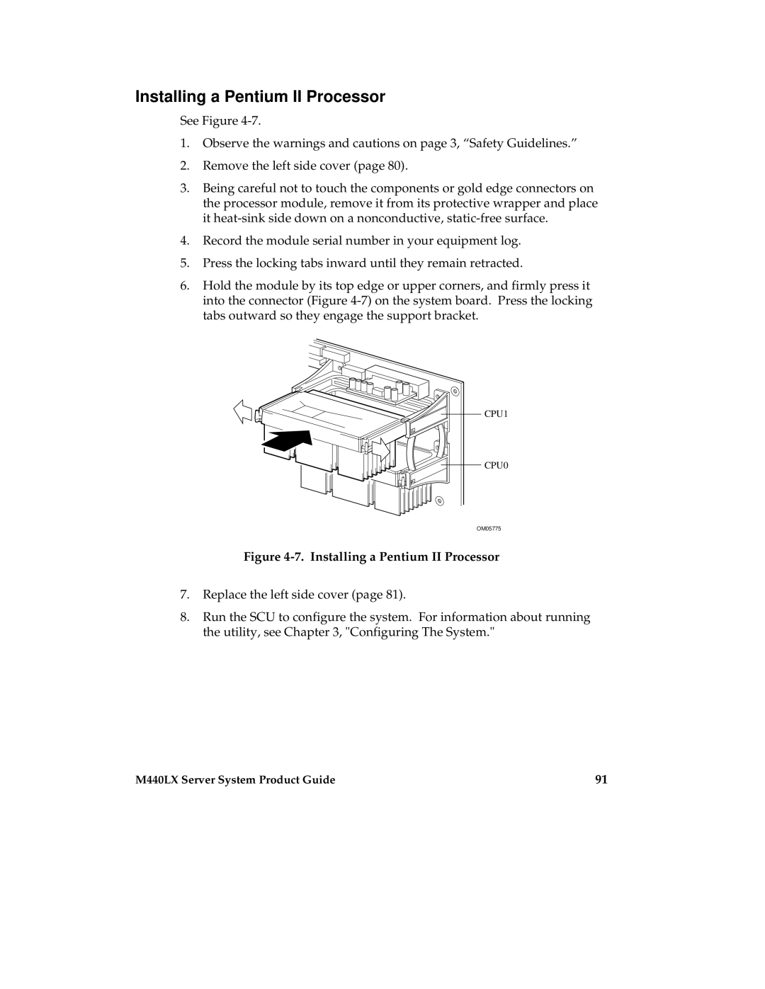 Intel MB440LX manual Installing a Pentium II Processor 