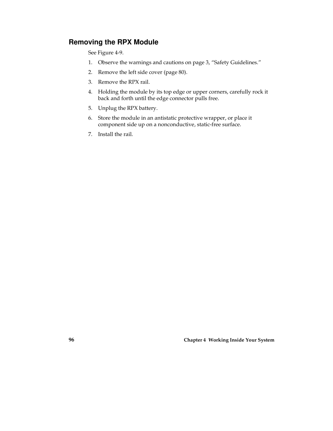 Intel MB440LX manual Removing the RPX Module 