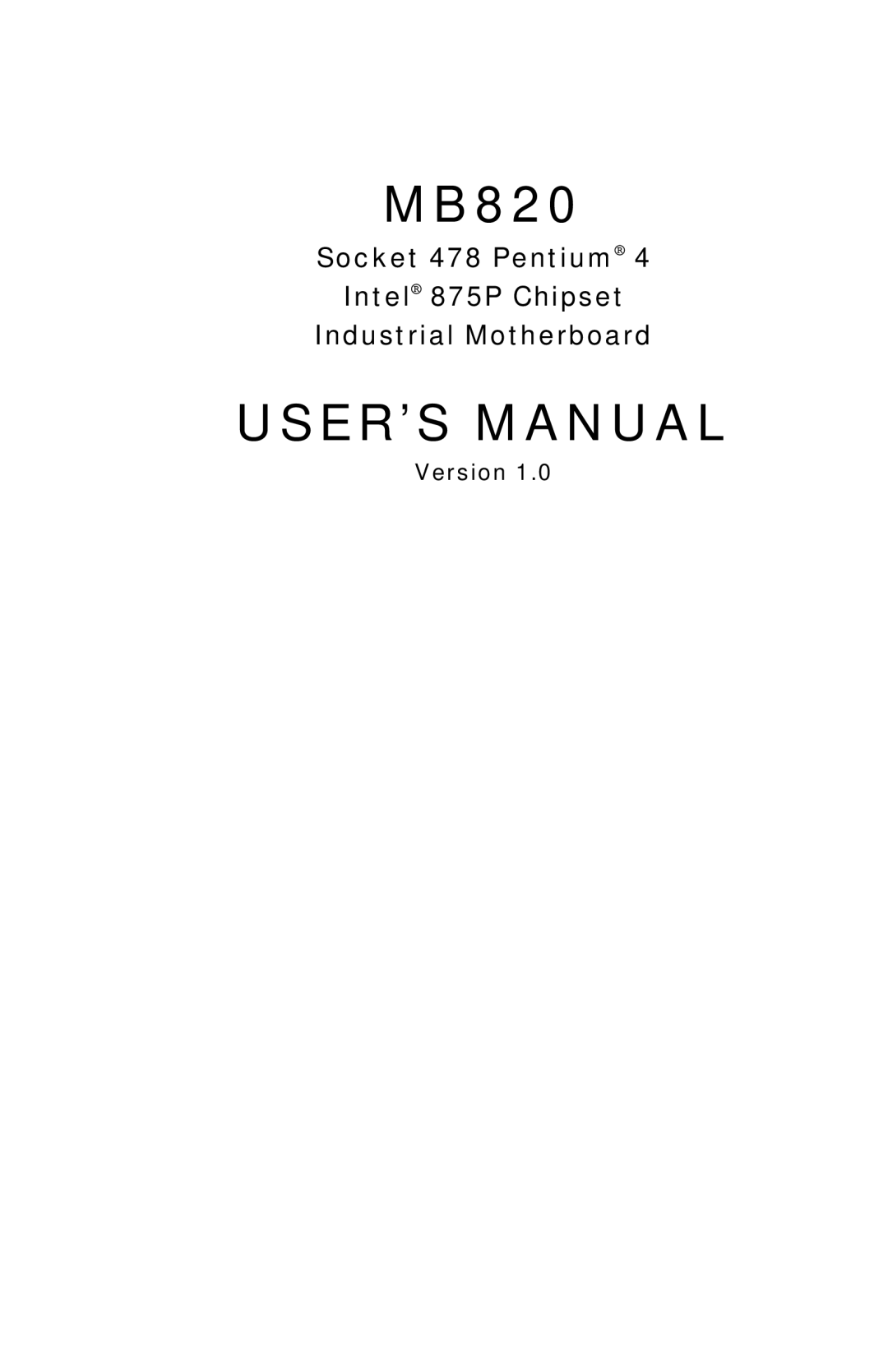 Intel MB820 user manual USER’S Manual, Version 