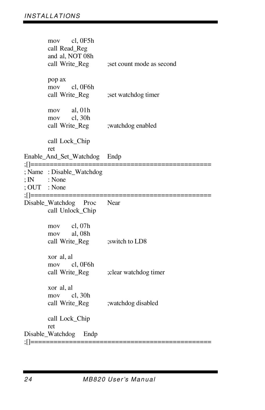 Intel MB820 user manual Mov Cl, 0F5h Call ReadReg Al, not 08h Call WriteReg 