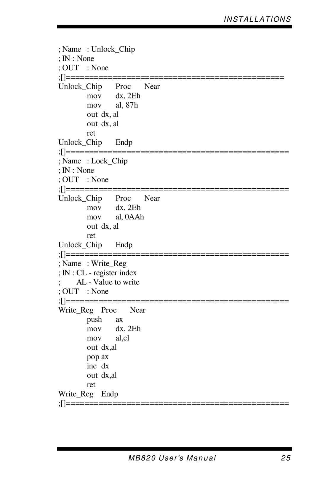 Intel MB820 user manual Out dx, al 