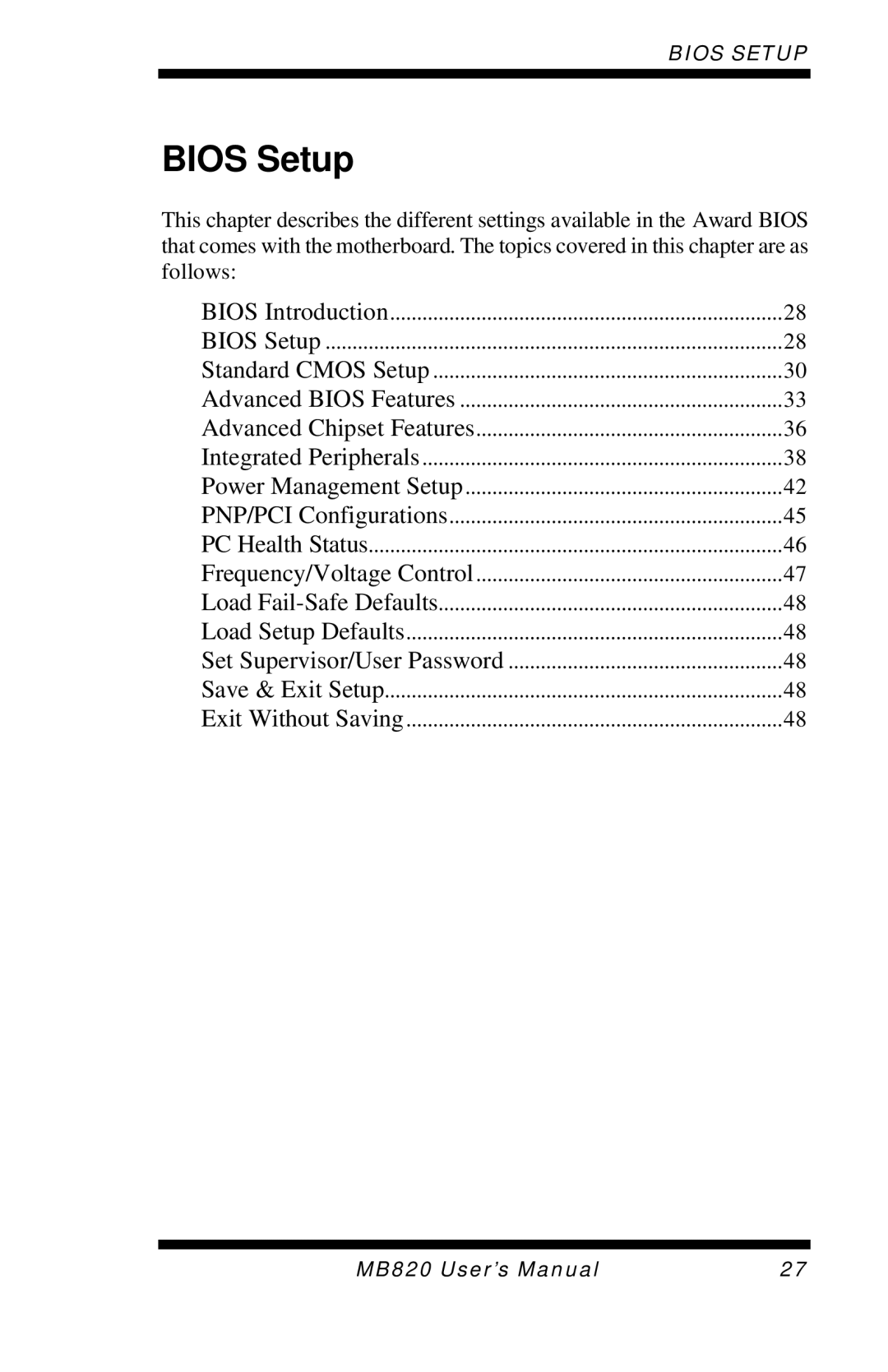 Intel MB820 user manual Bios Setup 