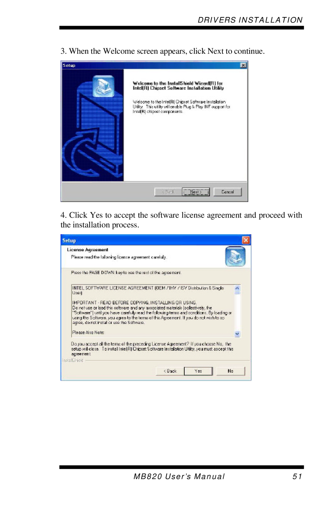 Intel MB820 user manual Drivers Installation 