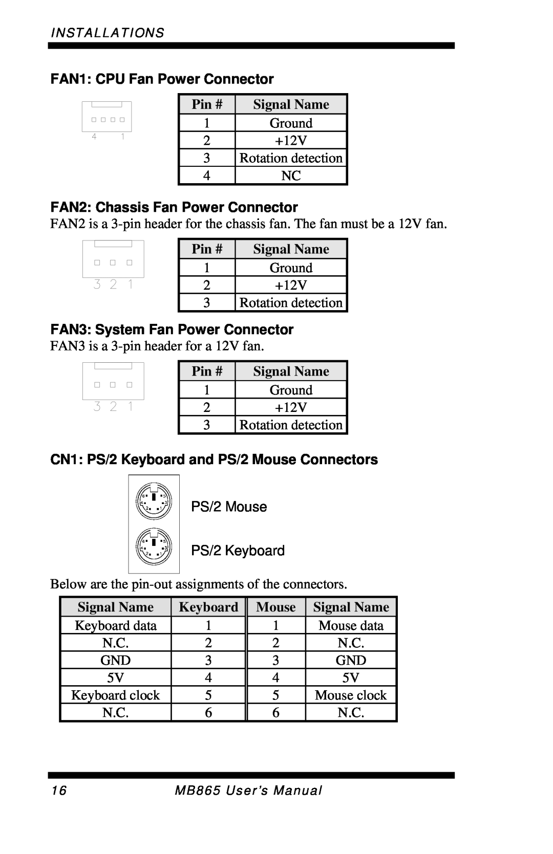 Intel MB865 FAN1 CPU Fan Power Connector, FAN2 Chassis Fan Power Connector, FAN3 System Fan Power Connector, Keyboard 