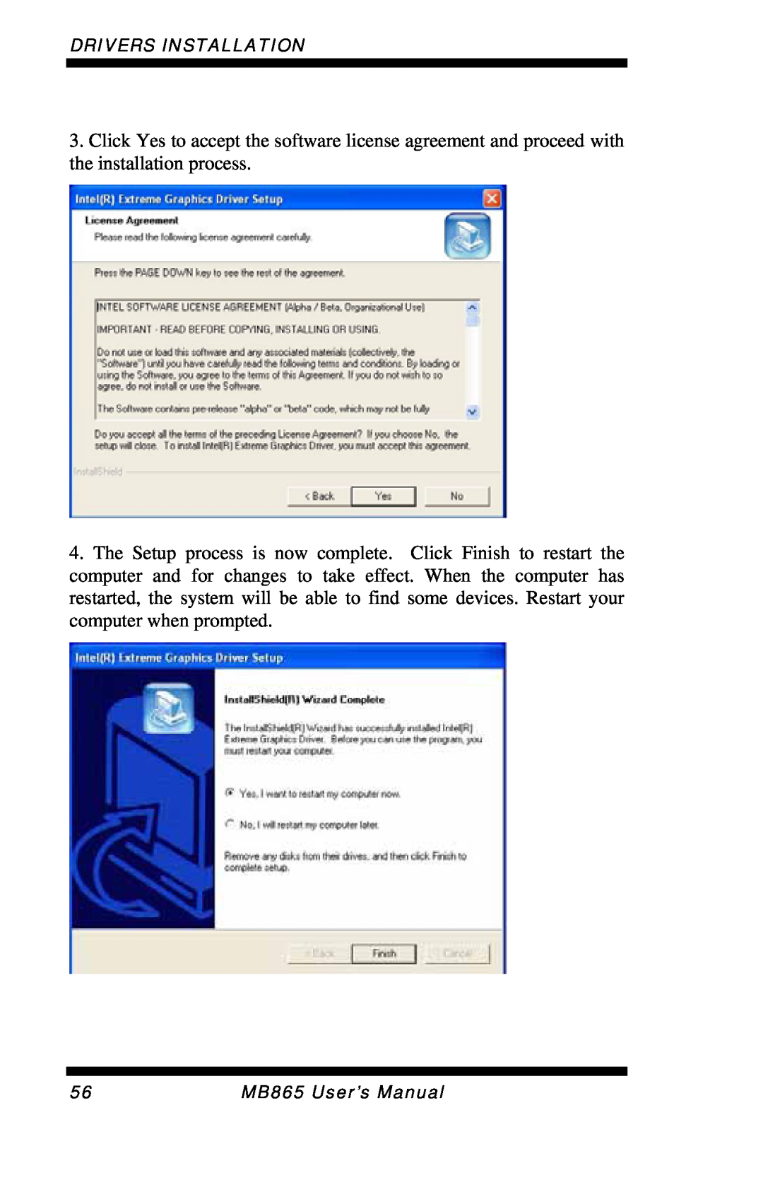 Intel MB865 user manual Drivers Installation 