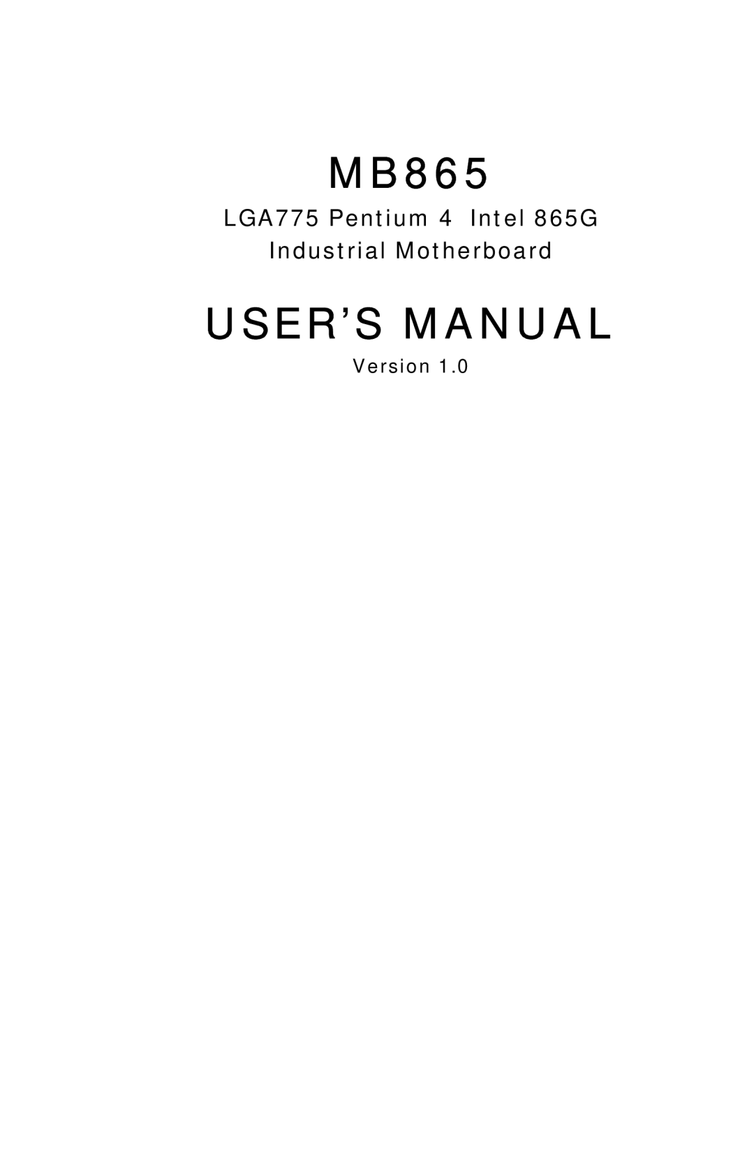 Intel MB865 user manual USER’S Manual, Version 