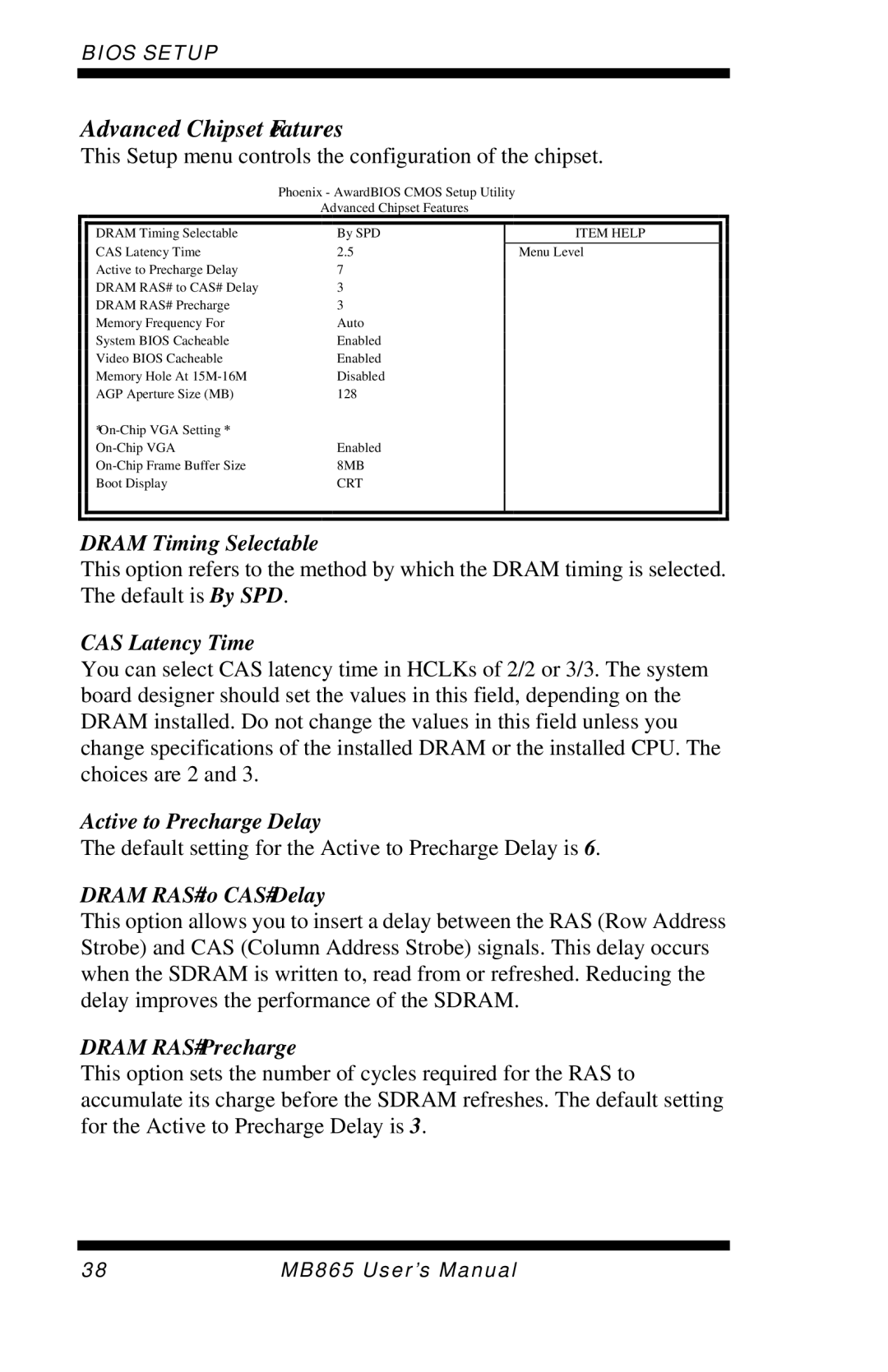 Intel MB865 user manual Advanced Chipset Features 