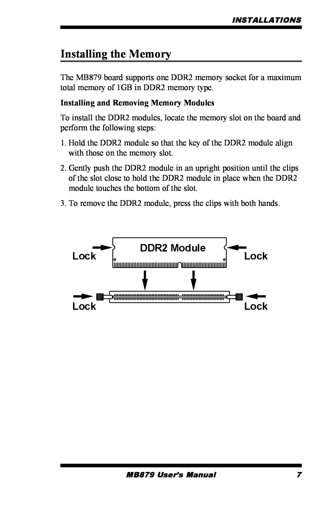 Intel MB879 user manual Installing the Memory, DDR2 Module, LockLock 