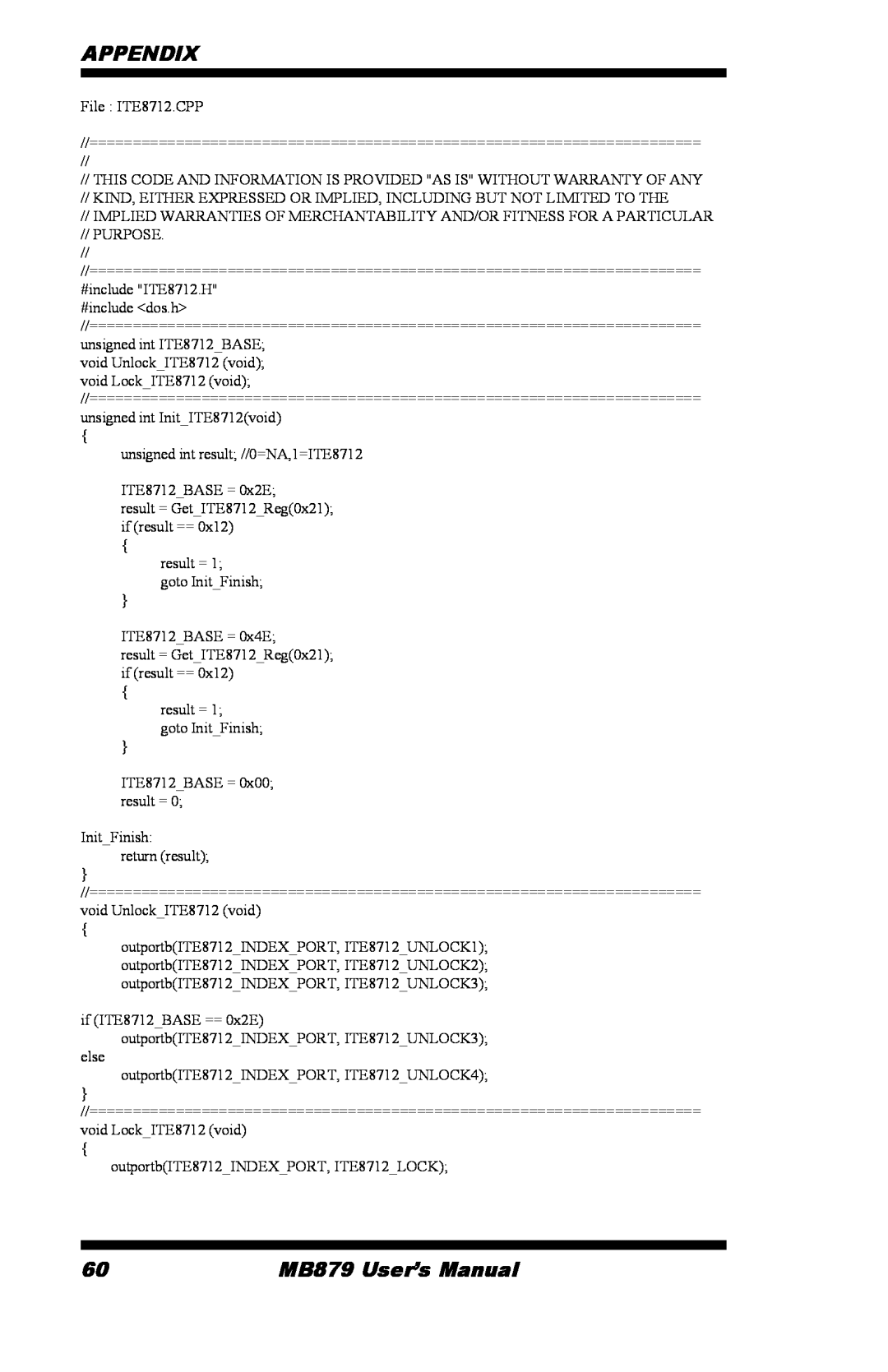 Intel user manual Appendix, MB879 User’s Manual 