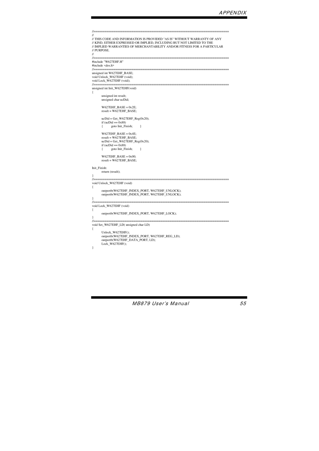 Intel MB879 user manual OutportbW627EHFINDEXPORT, W627EHFLOCK 