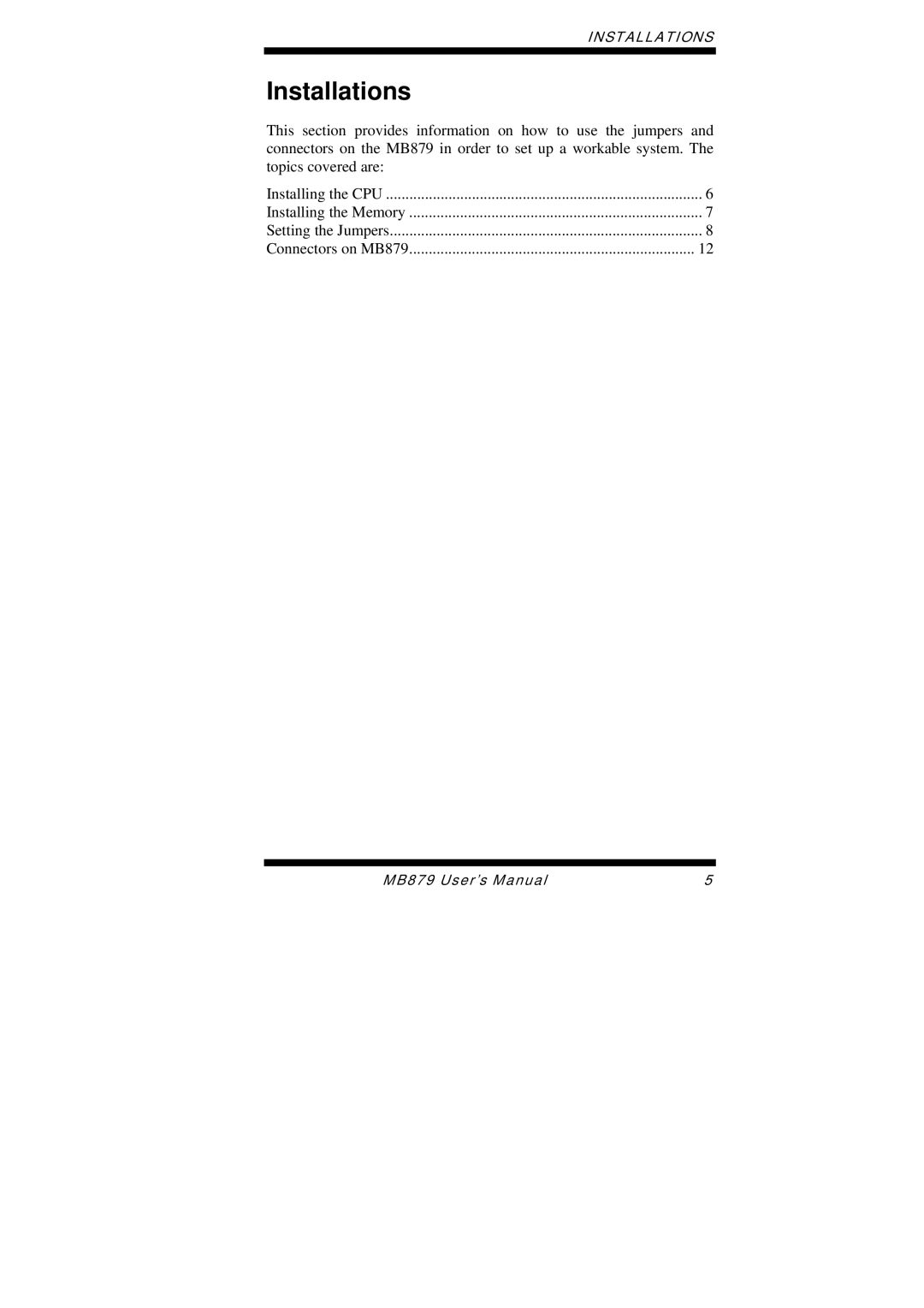 Intel MB879 user manual Installations 