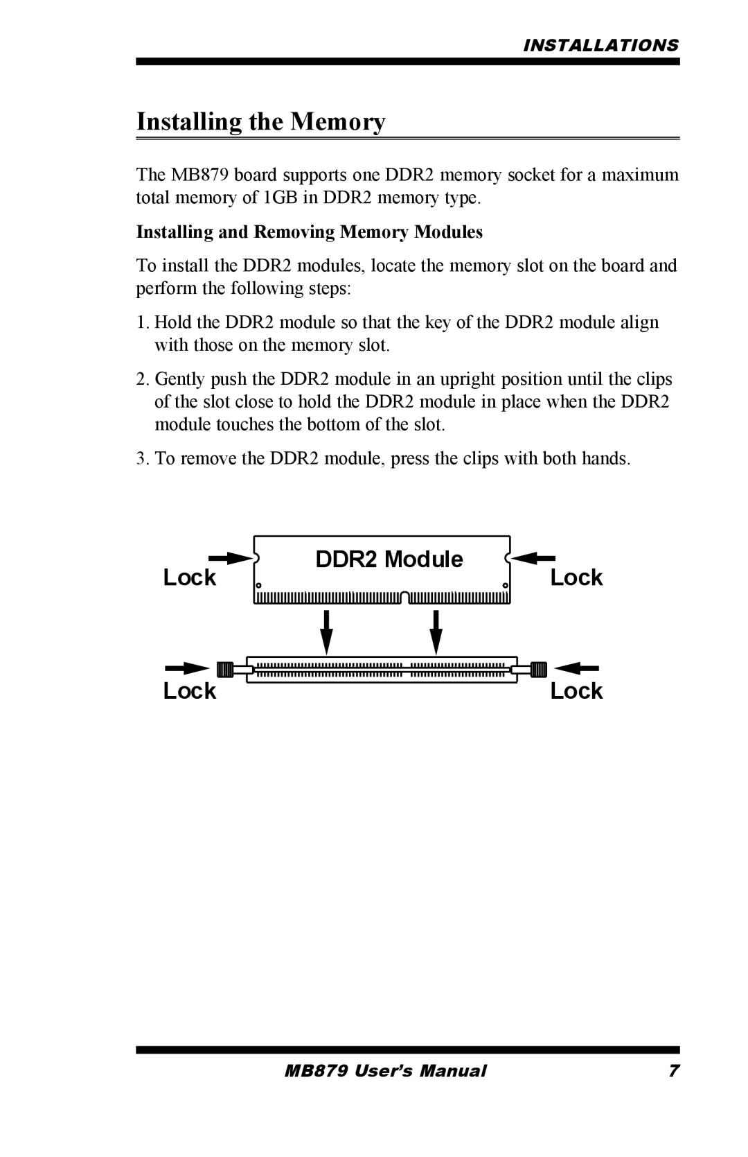 Intel MB879 user manual Installing the Memory, Installing and Removing Memory Modules 