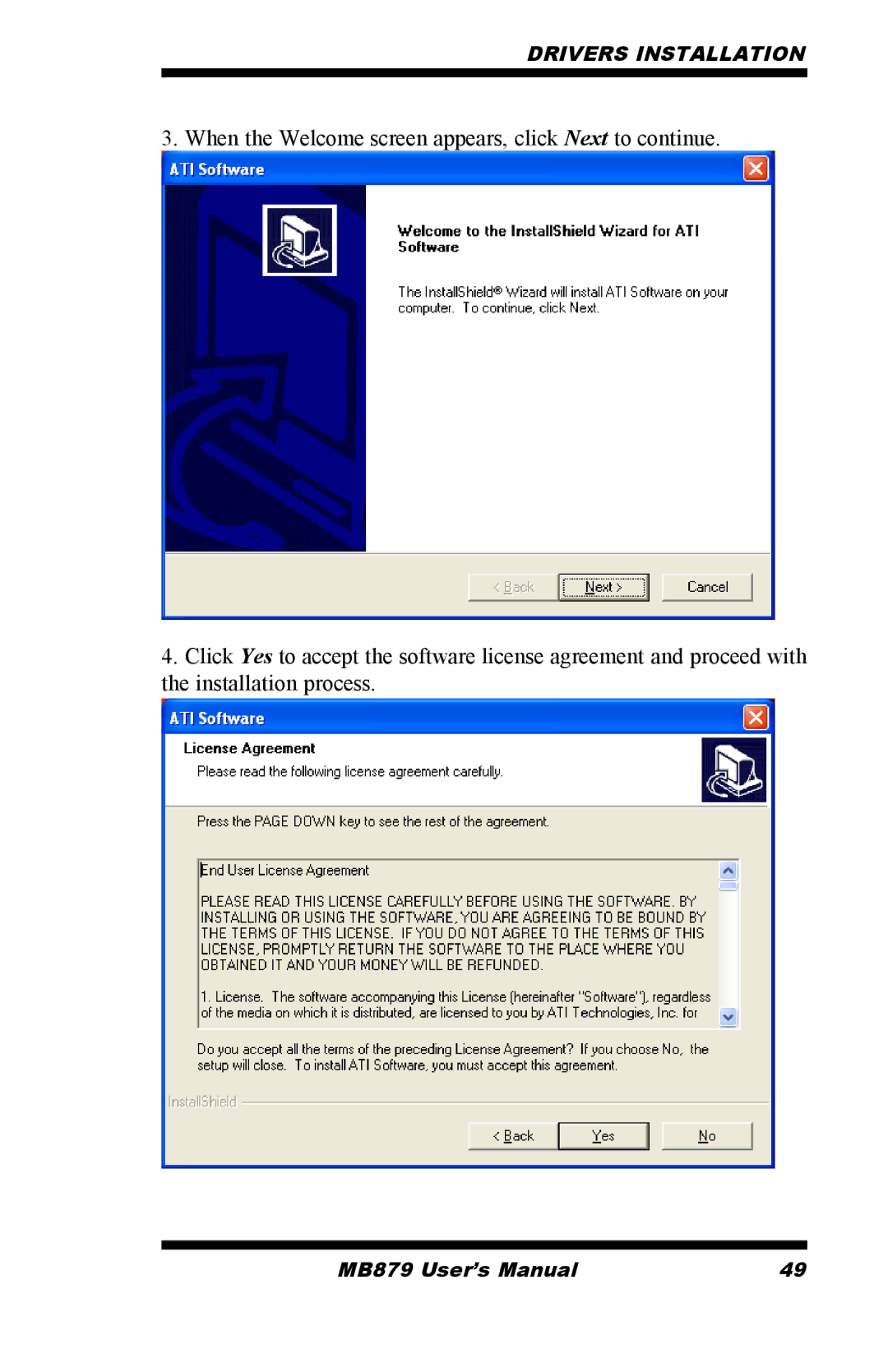 Intel MB879 user manual Drivers Installation 