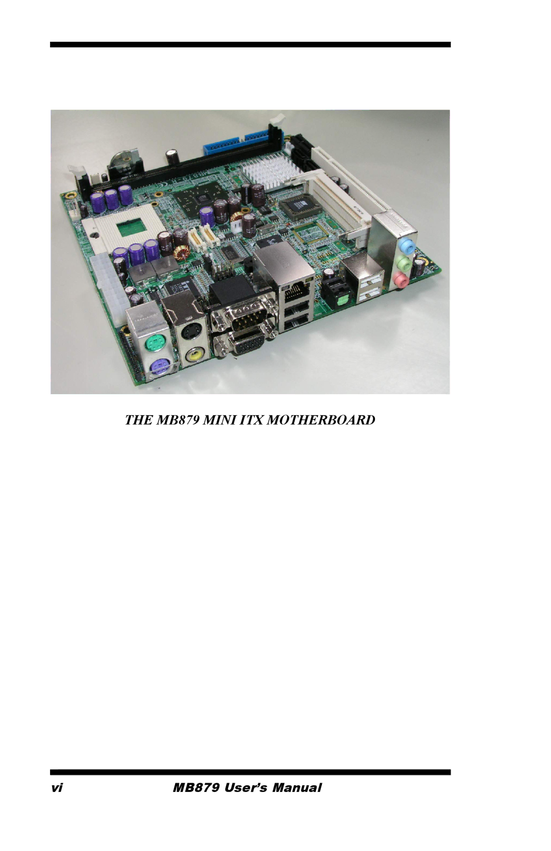 Intel user manual MB879 Mini ITX Motherboard 