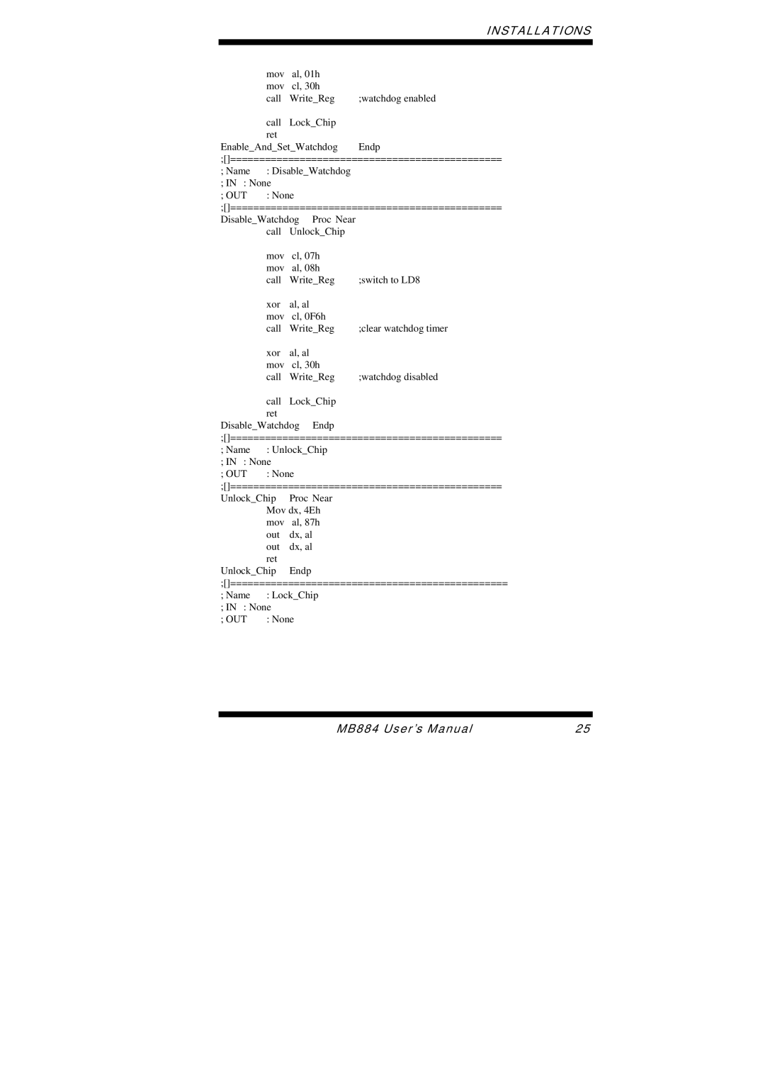 Intel MB884 user manual Mov Al, 01h Cl, 30h Call WriteReg 