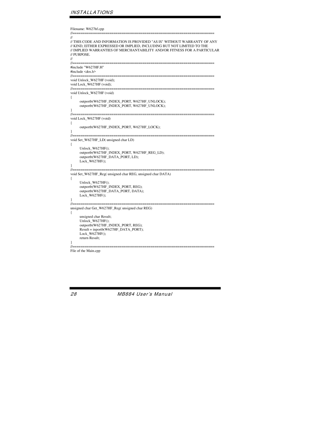 Intel MB884 user manual Installations 