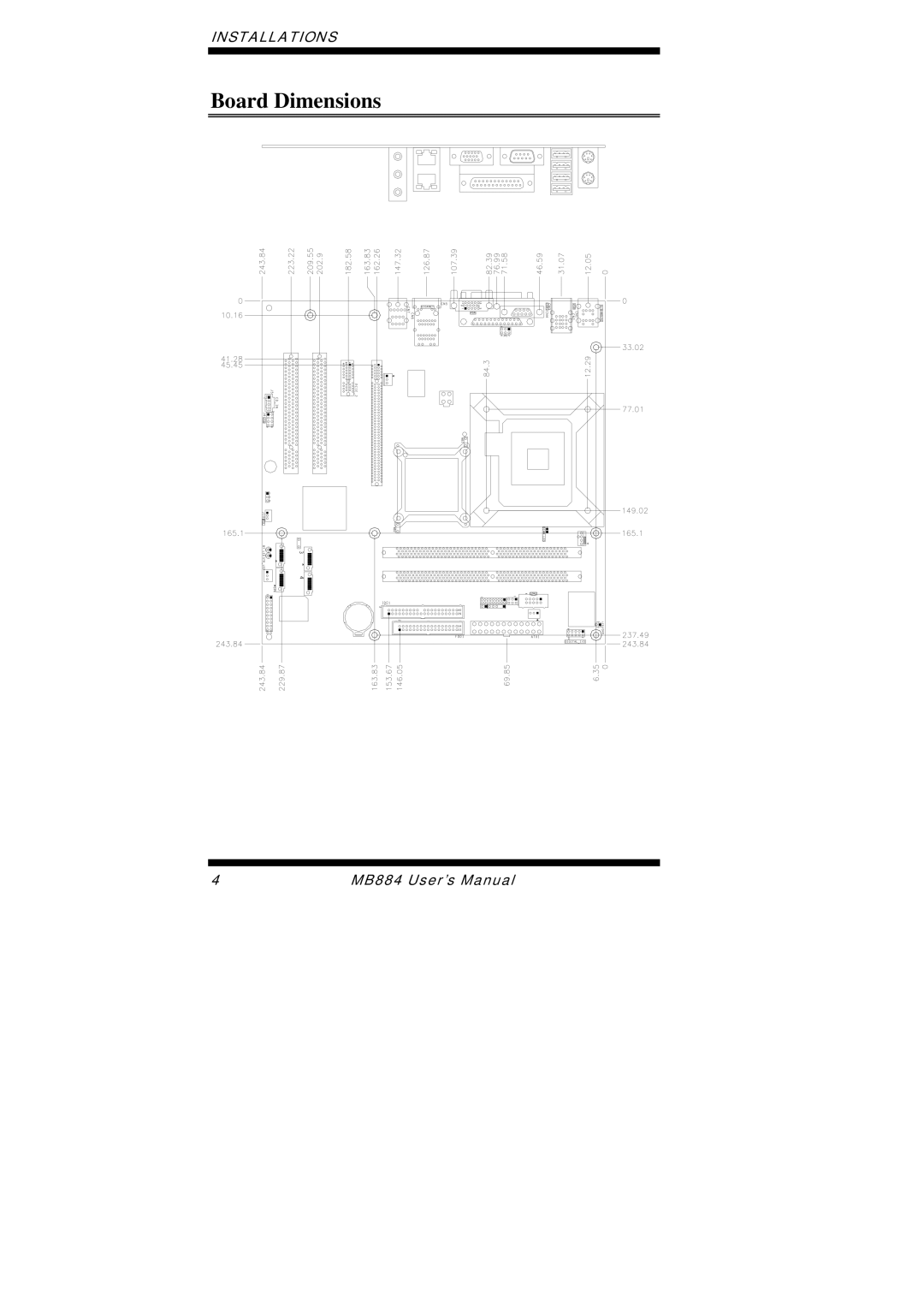 Intel MB884 user manual Board Dimensions 