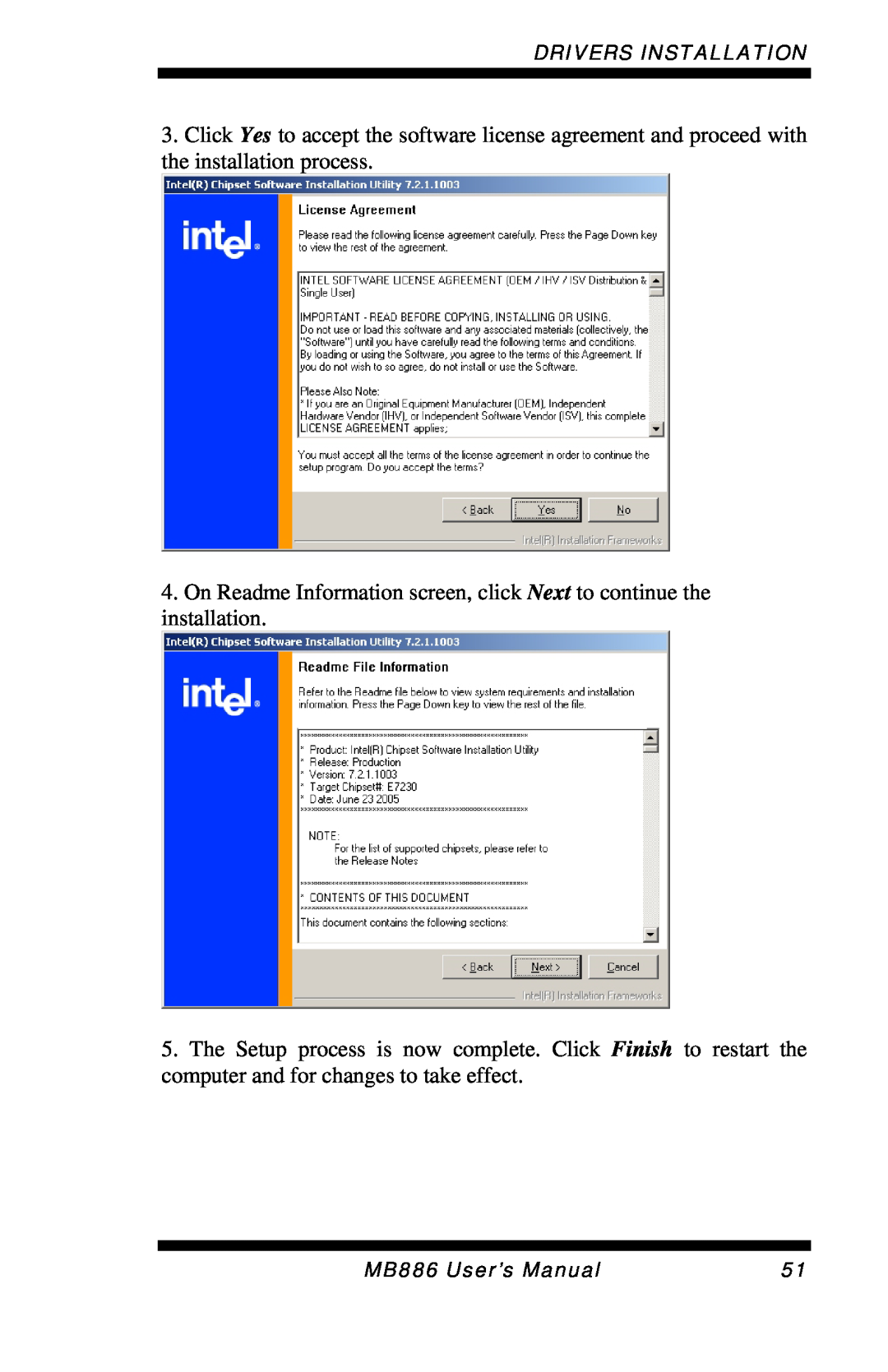 Intel MB886 user manual Drivers Installation 