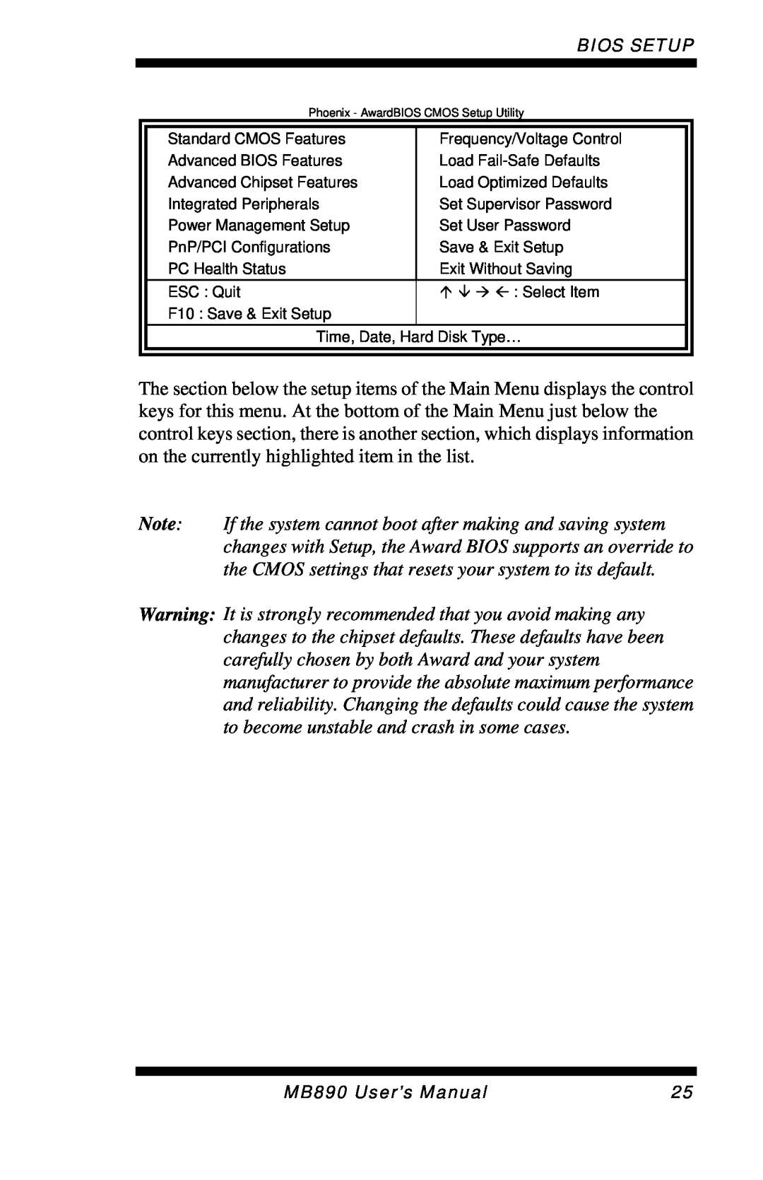 Intel MB890 user manual Bios Setup 