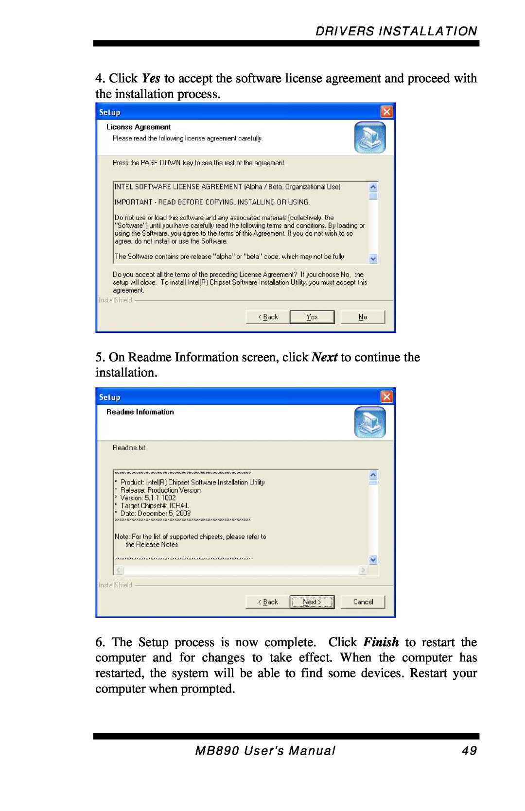 Intel MB890 user manual Drivers Installation 